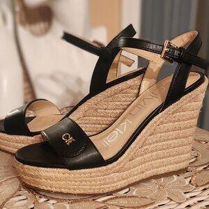 Calvin Klein Women's Hamal Faux Leather Wedge Sandal 'Black' Size 5